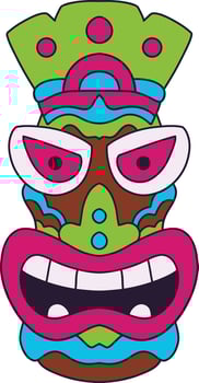Ethnic Tiki Mask Element. Tribal Hawaii Totem African Traditional Wooden Symbol. vector