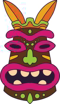 Ethnic Tiki Mask Element. Tribal Hawaii Totem African Traditional Wooden Symbol. vector
