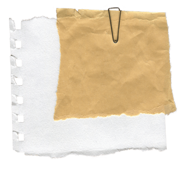 Vintage Scrapbook Note Paper Blank. Ripped paper with Paperclip and Torn Edge. Isolated on Transparent Background png