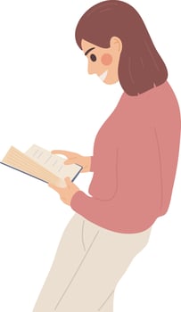 Woman Student Reading Book Character Illustration Graphic Cartoon Art vector