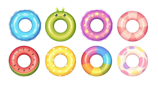 Set of kids bathing laps. Colorful swimming rings on white background. Cartoon icons for summer, swimpool vector