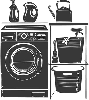 Silhouette loundry at home equipment black color only vector