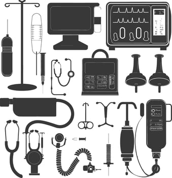 Silhouette medical equipment black color only vector