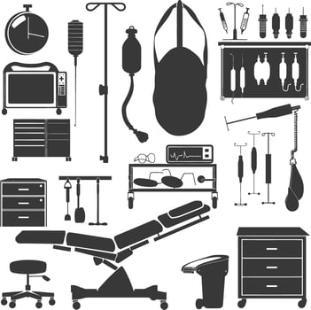 Silhouette medical equipment black color only vector