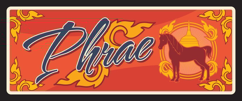 Phrae Thailand province vintage travel plate vector