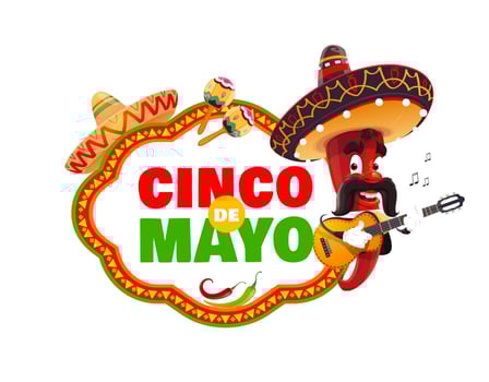 Cinco De Mayo, Mexican chili pepper mariachi vector