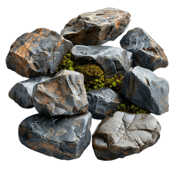 A bunch of rocks with a green moss growing on top of them png