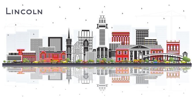Lincoln Nebraska City Skyline with Color Buildings and reflections Isolated on White. Tourism Concept with Historic Architecture. Lincoln USA Cityscape with Landmarks. vector