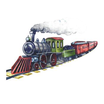 Train. Vintage moving retro steam locomotive. Watercolor illustration made by hand. Isolate. For banners, flyers, posters. For prints, stickers, postcards and tickets. png