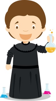 Marie Curie cartoon character. Illustration. Kids History Collection. vector