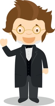 Franz Schubert cartoon character. Illustration. Kids History Collection. vector