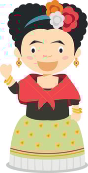 Frida Kahlo cartoon character. Illustration. Kids History Collection. vector