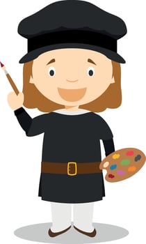 Raffaello Sanzio cartoon character. Illustration. Kids History Collection. vector