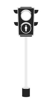 Traffic light with stop symbol black and white 2D line cartoon object. Equipment of road control solated outline item. Driving safety in city area monochromatic flat spot illustration vector