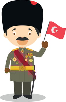 Mustafa Kemal Ataturk cartoon character. Illustration. Kids History Collection. vector