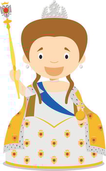 Catherine II of Russia, called The Great, cartoon character. Illustration. Kids History Collection. vector