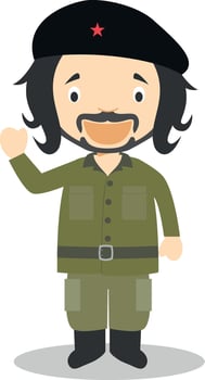 Che Guevara cartoon character. Illustration. Kids History Collection. vector