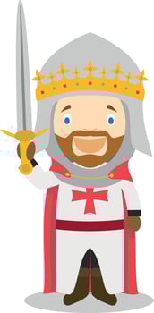 Richard I of England The Lionheart cartoon character. Illustration. Kids History Collection. vector