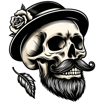 Skull with beard and mustache png