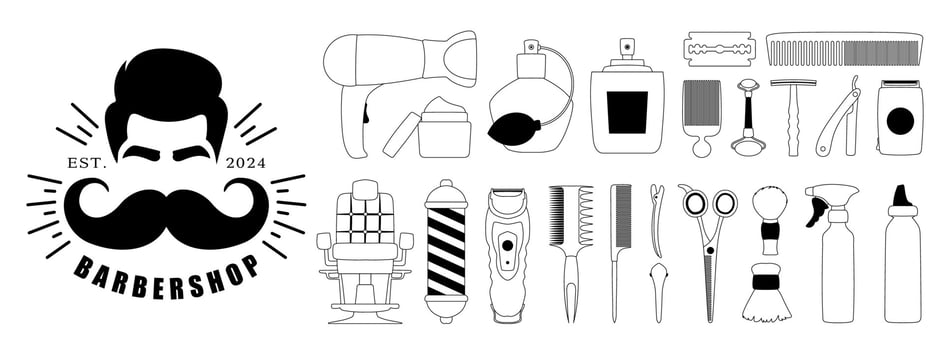 Barber shop logo set with various items vector