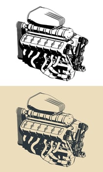 Powerful turbocharged engine vector