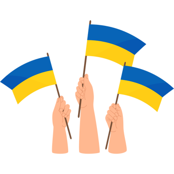 Hands with yellow-blue Ukrainian flags png