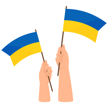 Hands with yellow-blue Ukrainian flags png