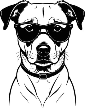 American Pit Bull Terrier Dog face wearing sunglasses. isolated silhouette artwork. Bulldog. Cool Pit bull Black Sunglases. Dude. vector