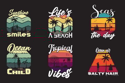 Summer t-shirt design bundle, summer beach vacation t-shirts, summer surfing t-shirt design vector