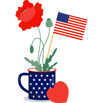 American flag in cup with red poppy png