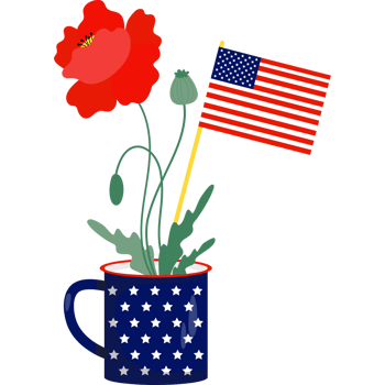American flag in cup with red poppy png