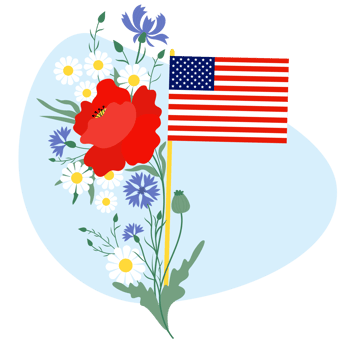 Memorial Day. American flag with flowers png