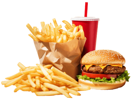 burger and french fried isolated on transparent background png