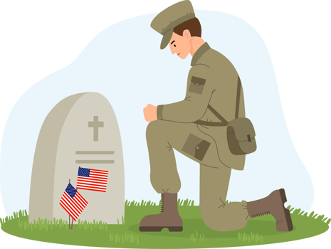 Military soldier in front of American grave. Memorial Day png