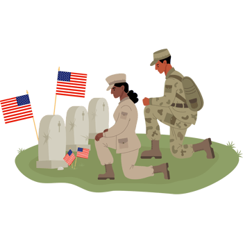 Military black soldier man and woman in front of graves png