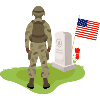 Memorial Day. Military soldier stands in Cemetery png