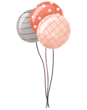 Composition pink striped balloon. Girl's birthday. Hand drawn cartoon illustration on isolated background png