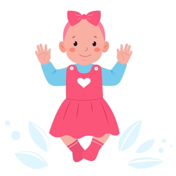 Cute baby girl in pink dress with a bow on her head vector
