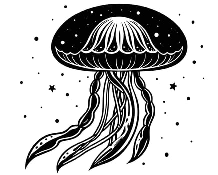 Line art hand drawing black jellyfish vector