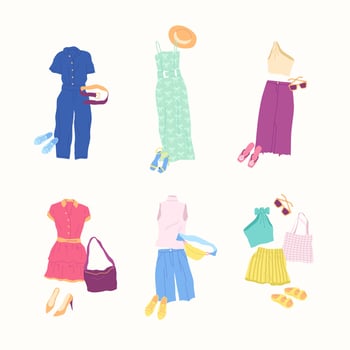 Cartoon Clothes Female Summer Combo Collection vector