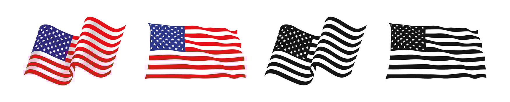 USA flag waving. American national symbol colored and flat black style. vector
