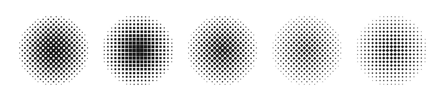 Halftone circle set. Dotted comic style element. Halftone circular pattern. vector