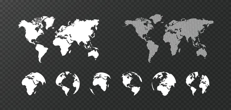 Globe flat silhouette. Planet Earth continents set. World map collection. vector