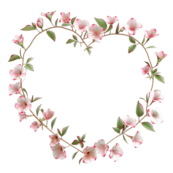 a heart shaped frame made of pink flowers on transparent background. png