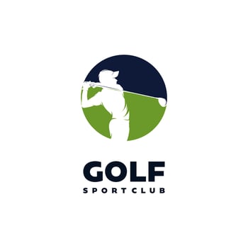 Golfer and golf ball logo graphic design vector