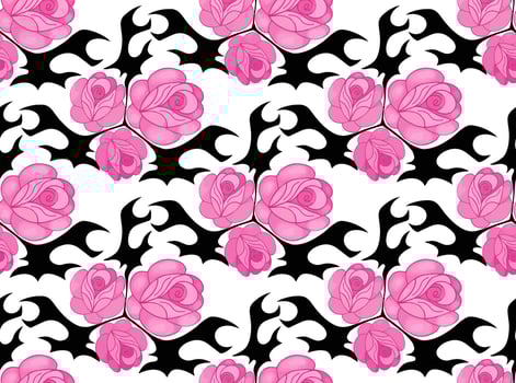 Cute emo roses black and pink seamless pattern y2k, Trendy brutal girly style. illustration. vector