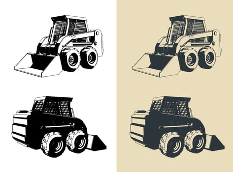 Skid-steer loader illustrations vector