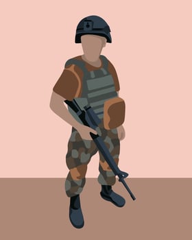 Illustration of a military man with a weapon. The man is a soldier. vector