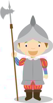 Spanish empire soldier cartoon character. Illustration. Kids History Collection. vector