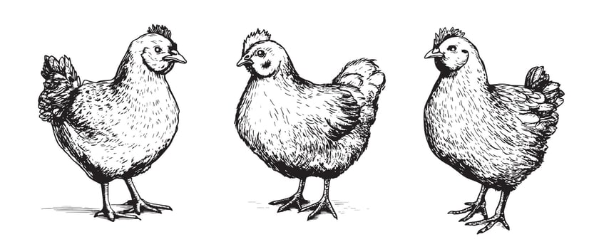 Little farm chickens hen hand drawn sketch illustration vector